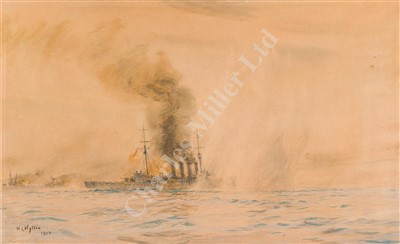 Lot 92 - WILLIAM LIONEL WYLLIE, RA (BRITISH, 1851-1931) H.M.S. 'Southampton' in action at Jutland, 31st May 1916