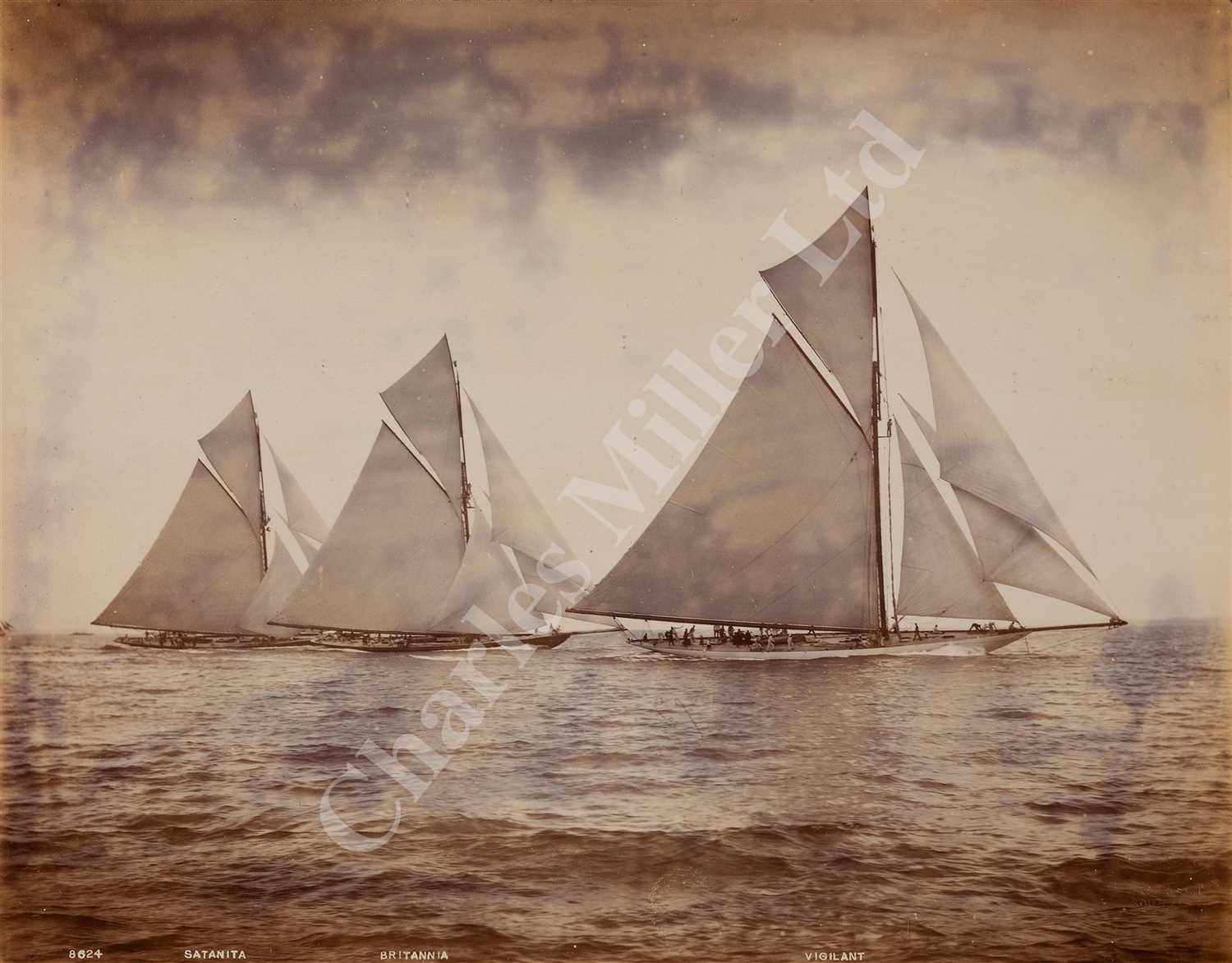 Lot 180 - A SILVER GELATINE PHOTOGRAPH OF THE R.Y. BRITANNIA BY WEST & SON, SOUTHSEA, CIRCA 1895; and five others