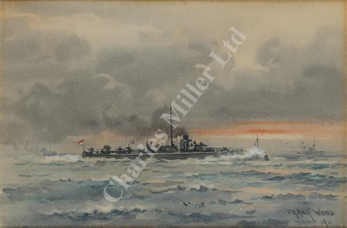 Lot 81 - δ FRANK WATSON WOOD (BRITISH, 1862–1953) - Study of a torpedo boat at sea
