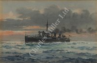 Lot 81 - δ FRANK WATSON WOOD (BRITISH, 1862–1953) - Study of a torpedo boat at sea