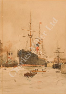 Lot 152 - CHARLES EDWARD DIXON (BRITISH, 1872-1934) A Cunarder embarking