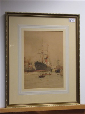 Lot 152 - CHARLES EDWARD DIXON (BRITISH, 1872-1934) A Cunarder embarking