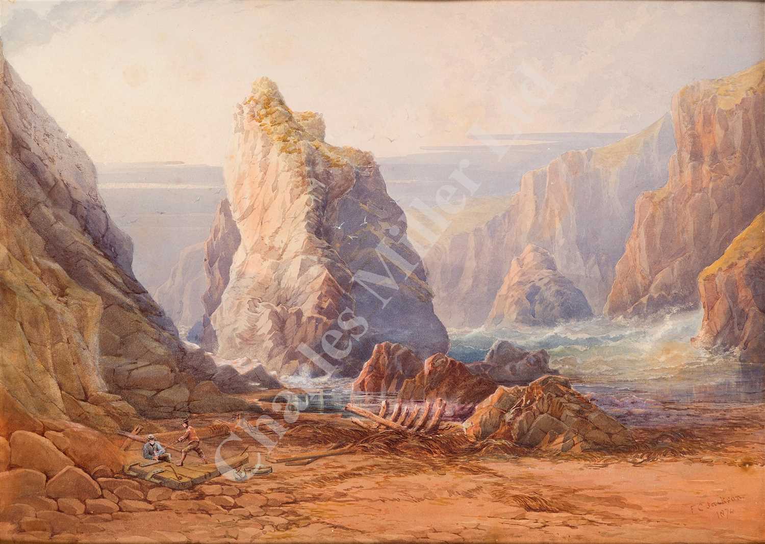 Lot 2 - REV. FREDERICK C. JACKSON (BRITISH, 1825-1898) Retrieving wreckage on a Cornish beach