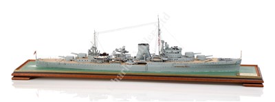 Lot 320 - A WELL PRESENTED AND FINELY DETAILED 1:192 SCALE WATERLINE MODEL OF THE LIGHT CRUISER H.M.S. ACHILLES AS FITTED IN 1939