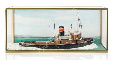 Lot 333 - A SCALE WATERLINE MODEL OF THE THAMES TUG SUN XVI, ORIGINALLY BUILT BY A. HALL, ABERDEEN, 1946 FOR THE PORT OF LONDON AUTHORITY