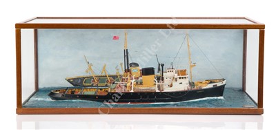 Lot 335 - A SCALE WATERLINE MODEL OF THE TUG TURMOIL, PROBABLY BUILT FOR THE ADMIRALTY IN 1945