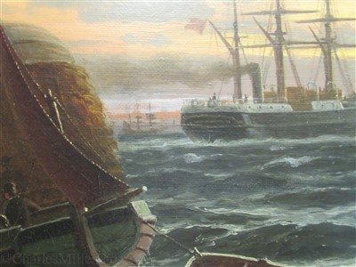 Lot 24 - CHRISTIAN ECKARDT (DANISH, 1832-1914): A London hay barge passing Chapman Sands lighthouse, off Canvey Island in company with varied shipping