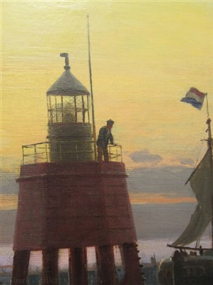 Lot 24 - CHRISTIAN ECKARDT (DANISH, 1832-1914): A London hay barge passing Chapman Sands lighthouse, off Canvey Island in company with varied shipping