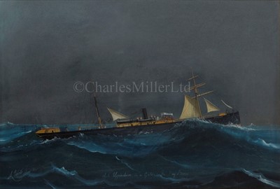 Lot 25 - LUIGI ROBERTO (ITALIAN, 1845-1910):S.S. 'Uppingham' in a gale in the Bay of Biscay; S.S. 'Uppingham' entering the Bay of Naples, 1886