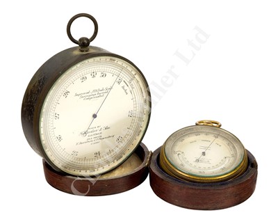 Lot 251 - A PORTABLE ANEROID BAROMETER BY F. BARKER & SON, LONDON, CIRCA 1900; and another