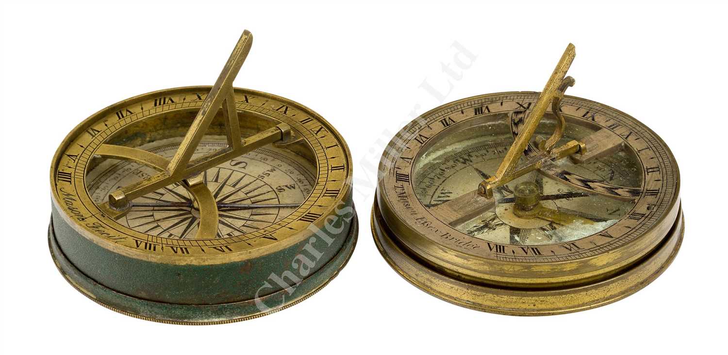 Lot 216 - A 18TH CENTURY POCKET COMPASS SUNDIAL BY T. MASON, ESSEX BRIDGE