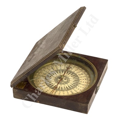 Lot 264 - A PLANE TABLE SURVEYING COMPASS BY GEORGE ADAMS, LONDON, CIRCA 1740 & an eyepiece