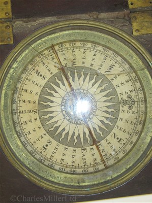 Lot 264 - A PLANE TABLE SURVEYING COMPASS BY GEORGE ADAMS, LONDON, CIRCA 1740 & an eyepiece