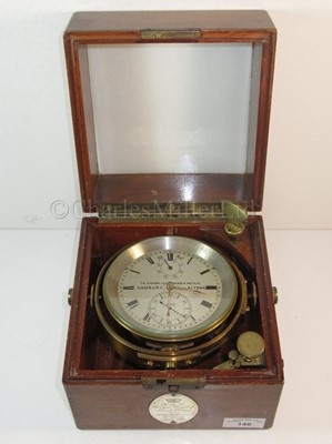 Lot 140 - AN HISTORICALLY INTERESTING TWO-DAY MARINE CHRONOMETER BY T.H. KNOBLICH, HAMBURG, CIRCA 1900 RECOVERED FROM AND USED AS A WARD ROOM CLOCK AT H.M.S. ROYAL RUPERT, WILHELMSHAVEN, GERMANY, APRIL 1945
