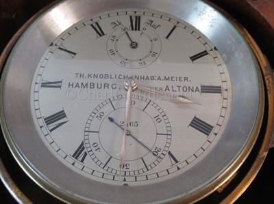 Lot 101 - AN HISTORICALLY INTERESTING TWO-DAY MARINE CHRONOMETER BY T.H. KNOBLICH, HAMBURG, CIRCA 1900 RECOVERED FROM AND USED AS A WARD ROOM CLOCK AT H.M.S. ROYAL RUPERT, WILHELMSHAVEN, GERMANY, APRIL 1945