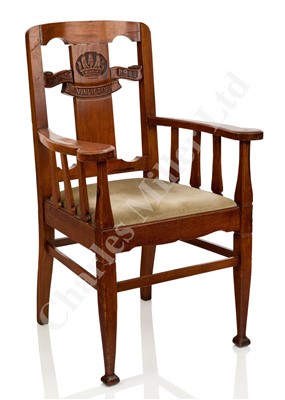 Lot 95 - AN ARMCHAIR MADE FROM THE WOOD OF H.M.S. VINDICTIVE, 1918