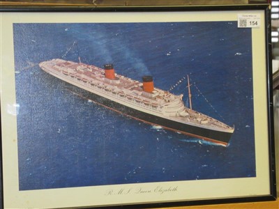 Lot 154 - R. MILSOM (20TH CENTURY) Union Castle Liners from Mayflower Park; a photographs of Bremen and Aquitania in dry dock, the later dated '1940'; and two aerial view of QE2