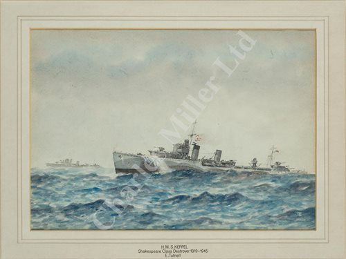 Lot 93 - δ ERIC TUFNELL (BRITISH, 1888-1978) - Study of a Shakespeare class destroyer H.M.S. 'Keppel'; study of the Q & R class destroyer H.M.S. 'Racehorse'