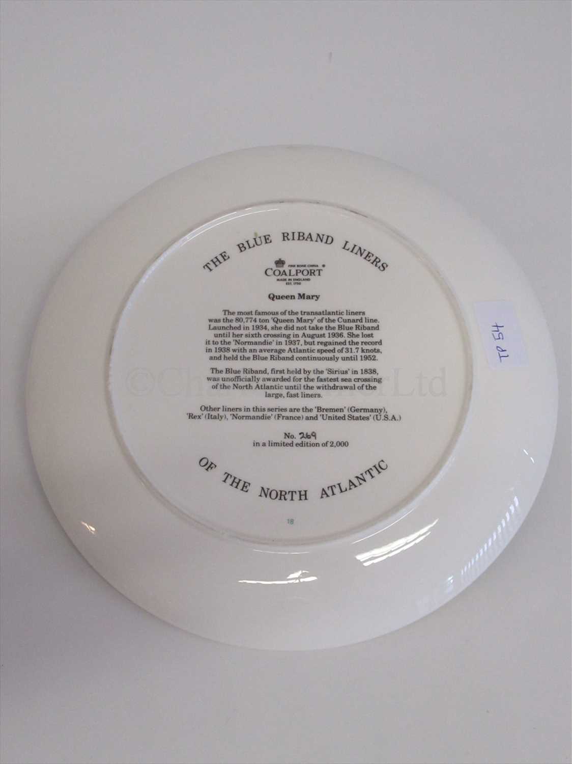 Lot 9 - Blue Riband Liners: A souvenir picture plate o