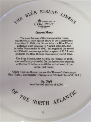 Lot 9 - Blue Riband Liners: A souvenir picture plate o f'Queen Mary'
