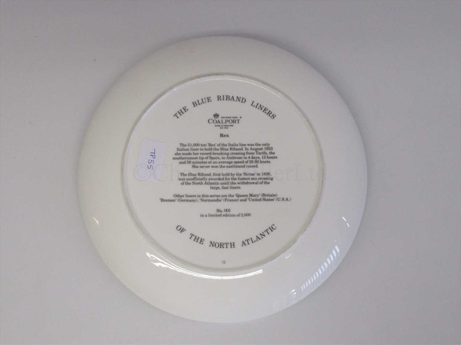 Lot 10 - Blue Riband Liners: A souvenir picture plate