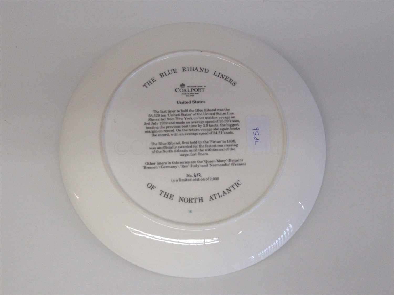 Lot 11 - Blue Riband Liners: A souvenir picture plate