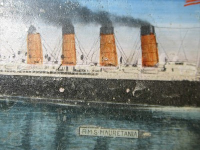 Lot 28 - Cunard: A souvenir glass ribbon plate from R.M.S. Mauretania