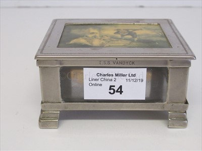 Lot 54 - Lamport & Holt Line: a souvenir silver plate and glass trinket box from the T.S.S. Vandyck