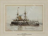 Lot 78 - ALMA CULL (BRITISH, 1880-1931) - A study of the Majestic class battleship H.M.S. 'Jupiter'