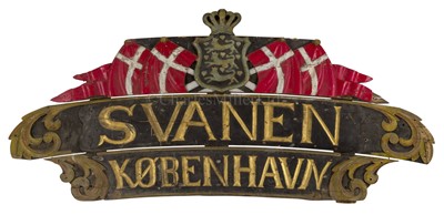 Lot 213 - THE STERN BOARD FROM THE FOUR-MASTED DANISH SCHOONER 'SVANEN' OF COPENHAGEN, 1920