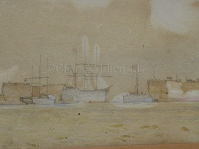 Lot 96 - WILLIAM LIONEL WYLLIE (BRITISH, 1851-1931): Hulks and other shipping off Portsmouth