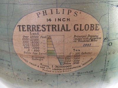 Lot 290 - A 14IN. TERRESTRIAL GLOBE BY PHILIPS, LONDON, CIRCA 1960