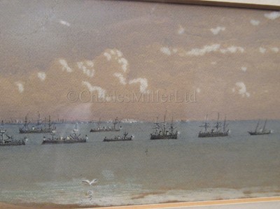Lot 91 - ENGLISH SCHOOL, 19TH CENTURY: Osborne Bay, August 7th, 1889: the Royal Yacht 'Victoria & Albert II' reviewing the German Fleet
