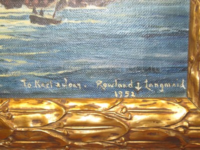 Lot 35 - δ ROWLAND LANGMAID (BRITISH, 1897-1956): British caravelles in the sunset, circa 1588