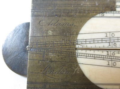 Lot 299 - Ø A FOLDING IVORY AND BRASS SECTOR BY ADAMS, LONDON, CIRCA 1790 & 4 protractors