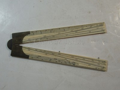 Lot 299 - Ø A FOLDING IVORY AND BRASS SECTOR BY ADAMS, LONDON, CIRCA 1790 & 4 protractors
