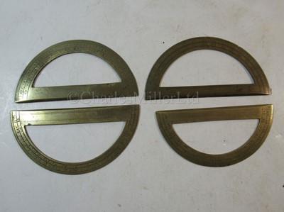 Lot 299 - Ø A FOLDING IVORY AND BRASS SECTOR BY ADAMS, LONDON, CIRCA 1790 & 4 protractors