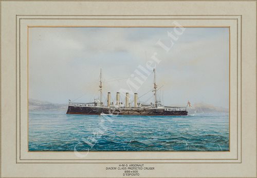 Lot 79 - VINCENZO D'ESPOSITO (MALTESE, 1886-1946) - Study of the Diadem class protected cruiser H.M.S. 'Argonaut'