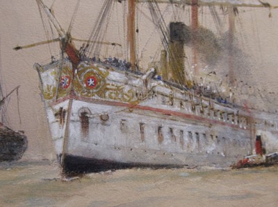 Lot 95 - THOMAS BUSH HARDY (BRITISH, 1842–1897): The Indian troopship Jumna
leaving Portsmouth