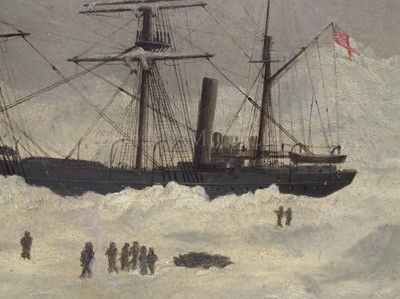 Lot 108 - H.L. JOHNSON (BRITISH, 20TH CENTURY): R.R.S. Discovery frozen in for the winter off Hut Point, McMurdo Sound, 1904