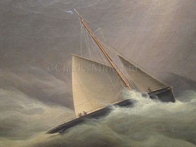 Lot 3 - CIRCLE OF JOHN CHRISTIAN SCHETKY (BRITISH, 1778-1874)A cutter yacht of the Royal Thames Yacht Club under reduced sail in a heavy swell