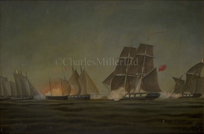 Lot 57 - SCHOOL OF THOMAS BUTTERSWORTH (BRITISH, 1768-1842): An Anglo-French action involving brigs and armed luggers