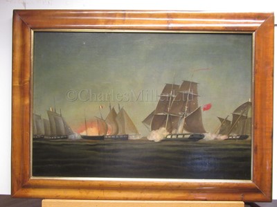 Lot 57 - SCHOOL OF THOMAS BUTTERSWORTH (BRITISH, 1768-1842): An Anglo-French action involving brigs and armed luggers