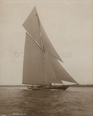 Lot 198 - A SEPIA PHOTOGRAPH OF H.M. RACING YACHT BRITANNIA BY BEKEN OF COWES