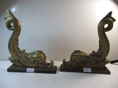 Lot 93 - A PAIR OF ADMIRALTY PATTERN DECORATIVE BRASS DOLPHINS FOR A BARGE OR PINNACE, PROBABLY 20TH CENTURY