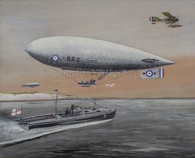 Lot 109 - δ NORMAN WILKINSON (BRITISH, 1878-1971): Airship SS7 R.N.A.S; torpedo boat CMB; short sea plane 1918