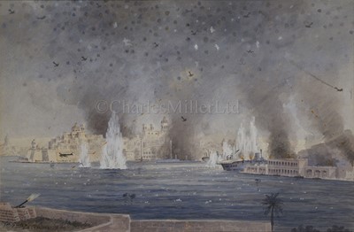 Lot 136 - δ JOSEPH GALEA (MALTESE, 1904-1985): Attack on H.M.S. 'Illustrious', Grand Harbour, Valletta, 16th January 1941
