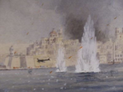 Lot 136 - δ JOSEPH GALEA (MALTESE, 1904-1985): Attack on H.M.S. 'Illustrious', Grand Harbour, Valletta, 16th January 1941