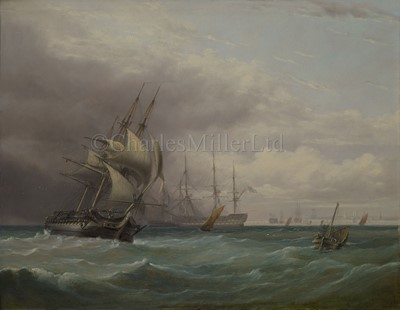 Lot 168 - JOSEPH WALTER (BRITISH, 1783–1856): Naval shipping off Portsmouth