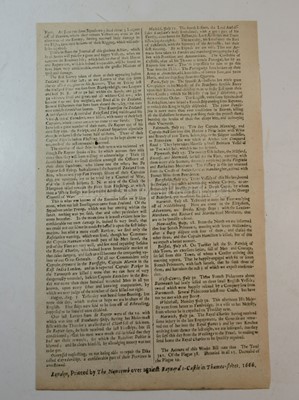 Lot 40 - THE LONDON GAZETTE: AN ACCOUNT OF THE ST JAMES'S DAY BATTLE / BATTLE OF ORFORDNESS, 4TH AUGUST 1666